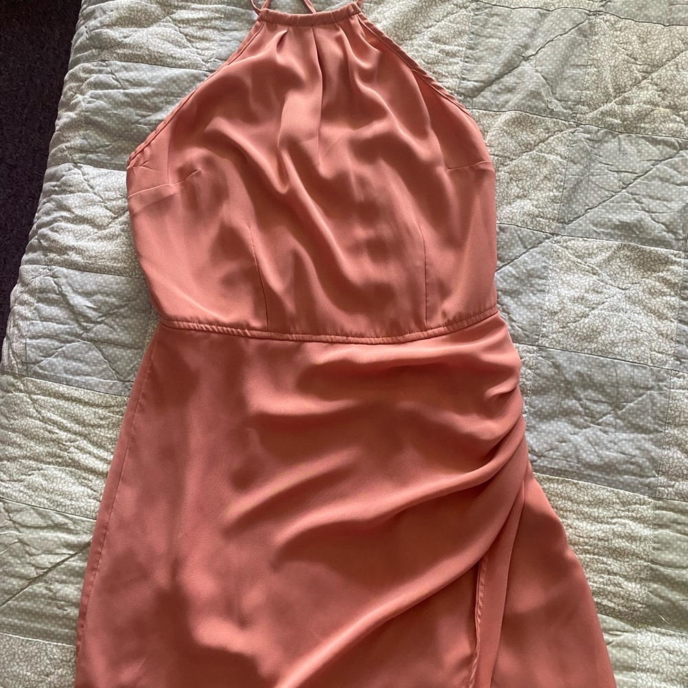 Abercrombie & Fitch Orange Ruched Halter Sheath Dress